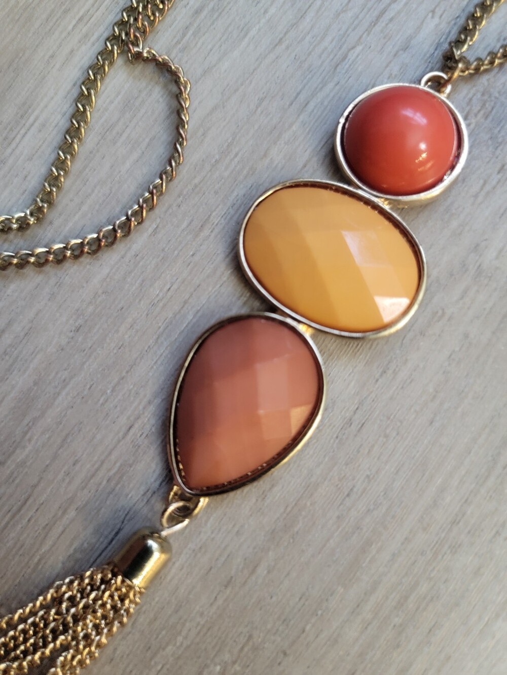 Boho Gold Tassel Statement Necklace Peach Coral Yellow
